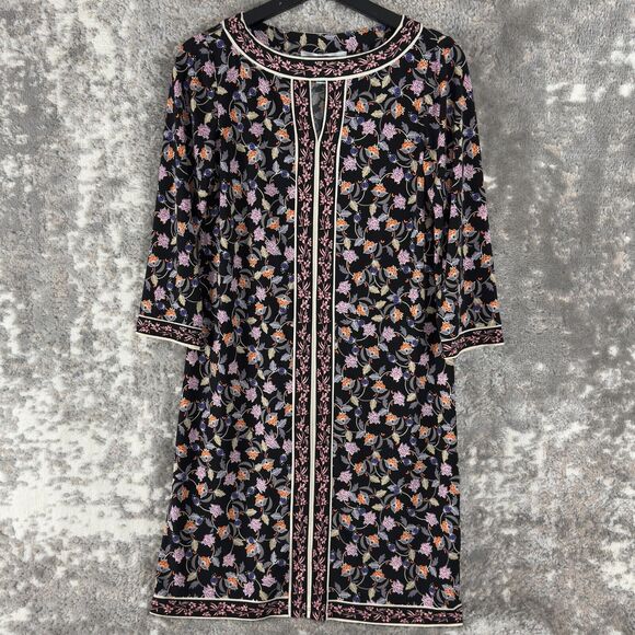 Wisp Size 4 Floral Keyhole Knee Length A Line Dress 3/4 Sleeve Stretch - Picture 1 of 8